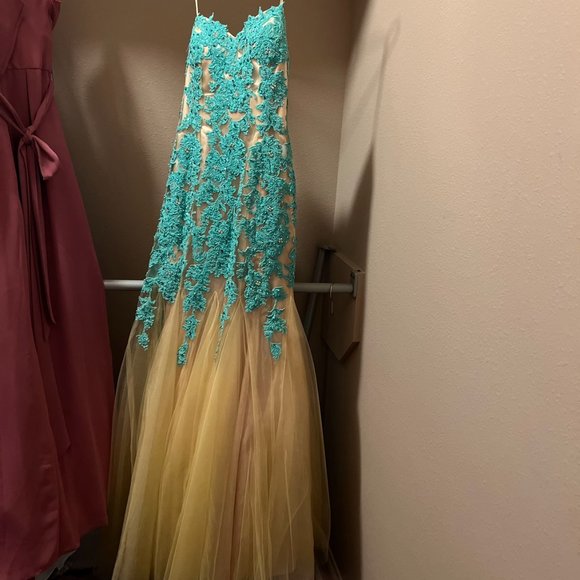 Teal and Champagne Dress - Picture 1 of 2